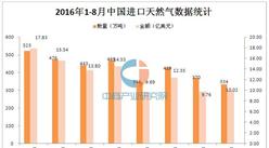 2016年8月中国进口天然气334万吨 同比增长30.0%