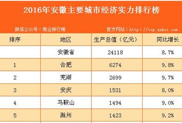 2016年安徽主要城市经济实力排行榜