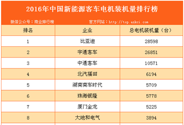 2016年中国新能源客车电机装机量排行榜