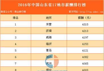 2016年山東省17地市薪酬排行榜