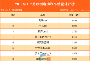 2017年1-2月欧洲电动汽车销量排行榜