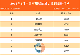 2017年3月中国车用柴油机企业销量排行榜