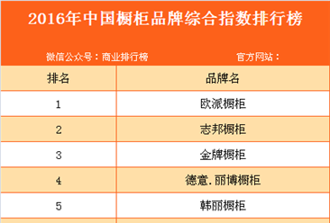 2016年中國櫥柜品牌綜合指數排行榜