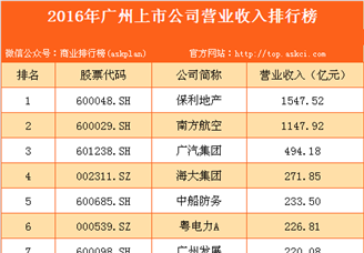 2016年广州市上市公司营业收入排行榜