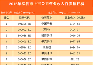 2016年深圳市上市公司营业收入百强排行榜