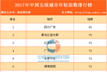 2017年中国五线城市年轻指数排行榜（TOP10）