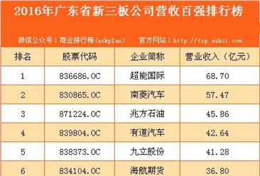 2016年广东省新三板公司营收百强排行榜