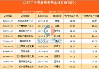 2017年中普通股型基金排行榜TOP10