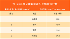 2017年5月全球新能源车企销量排行榜