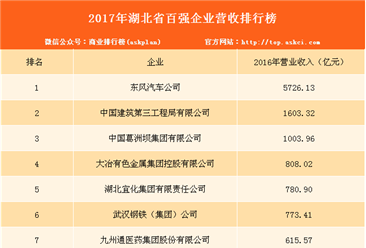 2017年湖北省百强企业营业收入排行榜（附完整榜单）