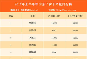 2017年上半年中国豪华轿车销量排行榜（TOP10）
