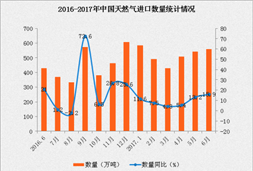2017年1-6月中国天然气进口数据分析：进口金额同比增长20.4%