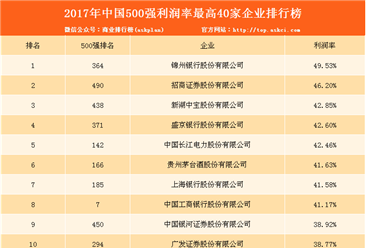2017中国500强利润率40家企业排名：阿里巴巴和百度无缘上榜（附榜单）