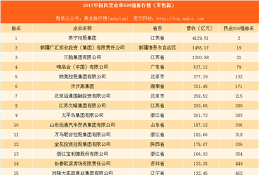 2017中国民营企业500强排行榜（零售篇）：唯品会未进前三（附名单）