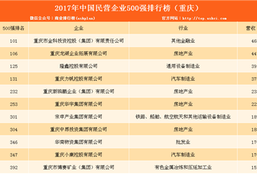 2017年民营企业500强排行榜（重庆全名单）