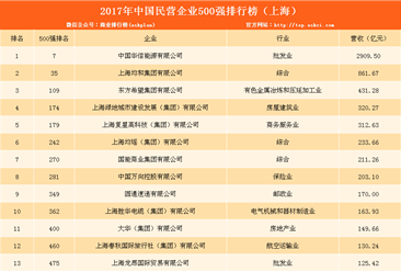 2017民营企业500强上海上榜名单：仅一家营收超千亿（附榜单）