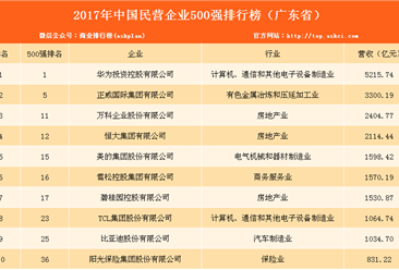 2017民营企业500强广东上榜名单：华为全榜单第一（附完整排名）