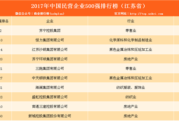 2017民营企业500强江苏上榜名单：82家上榜 苏宁第一（附榜单）