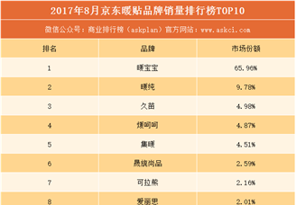 2017年8月京东暖贴品牌销量排行榜（TOP10）