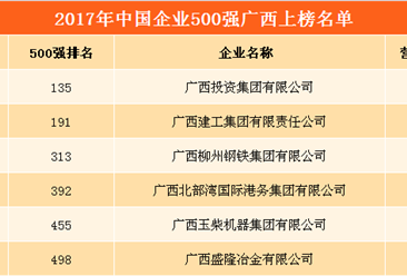 2017中国企业500强排行榜（广西上榜企业名单）