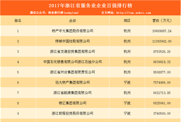 2017年浙江省服务业企业100强排行榜（TOP100）