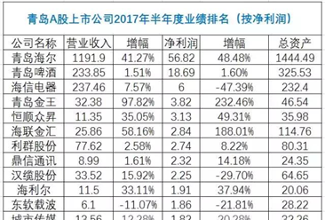 青島28家A股上市公司前三季度盈利排行榜：海爾位居榜首（附榜單）
