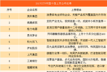 2017CCTV中国十佳上市公司：格力、伊利新上榜（附榜单）