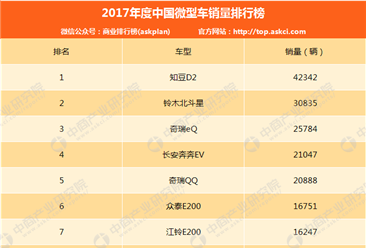 2017年中国微型轿车销量排行榜（TOP20）
