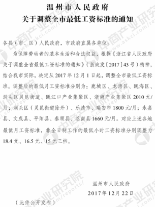 2018年浙江省各市最低工资标准排行榜:杭州等