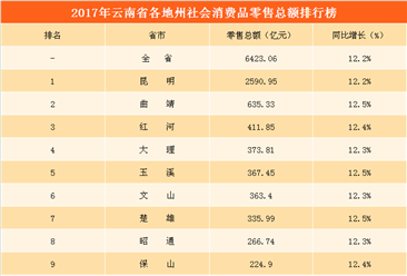 2017云南省各地州零售额排行榜：昆明消费力领跑  大理不敌曲靖和红河（附榜单）