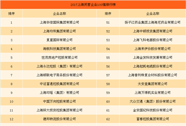 2017年上海民營企業百強排行榜（TOP100）