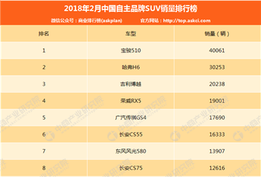 2018年2月中国自主品牌SUV销量排行榜