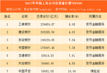 2018中国上市公司负债排行榜TOP500
