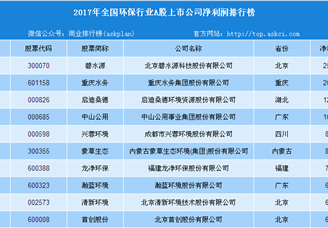 2017年环保行业A股上市公司净利润排名：碧水源位居榜首（图）