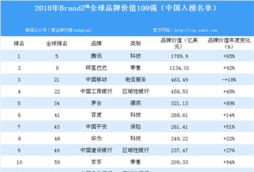 2018年BrandZ™全球品牌价值100强（中国入榜名单）