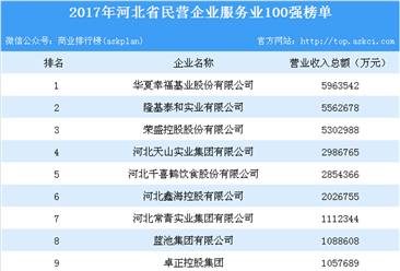 2017年河北省民营企业服务业100强排行榜