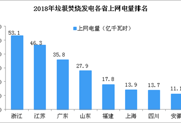 2018垃圾焚烧发电各省上网电量排名：浙江省位列第一