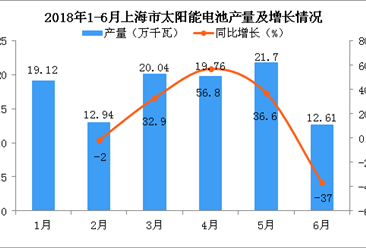 2018年上半年上海市太阳能电池累计产量为106.21万千瓦 累计增长18.1%