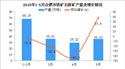 2018年5月合肥市铁矿石原矿产量同比增长37.9%