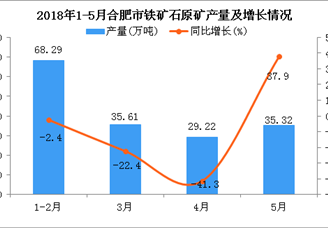 2018年5月合肥市铁矿石原矿产量同比增长37.9%