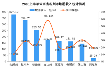 2018上半年云南省旅游数据统计分析：实现收入4201.35亿元  同比增长26.78%