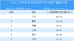 2018年上半年全国各省市家用燃气热水器产量排行榜