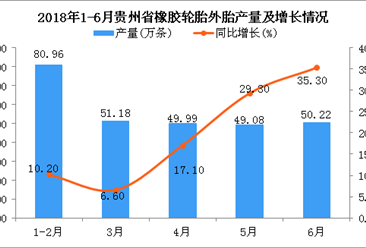 2018年6月贵州省橡胶轮胎外胎产量同比增长35.3%
