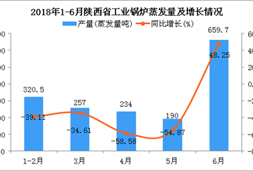 2018年1-6月陕西省工业锅炉蒸发量及增长情况分析：同比下降28.96%（附图）