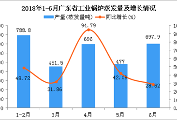 2018年1-6月广东省工业锅炉蒸发量及增长情况分析：同比增长41.85%（附图）
