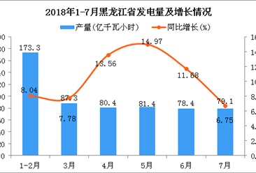 2018年7月黑龙江省发电量为79.1亿千瓦小时 同比增长6.75%