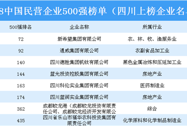 2018年中国民营企业500强排行榜（四川省上榜企业名单）