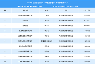 2018年中国民营企业500强排行榜（电器机械行业）
