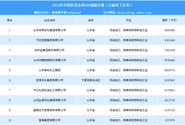2018年中国民营企业500强排行榜（石油化工行业）