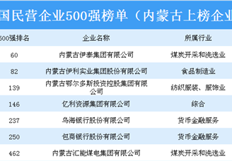 2018年中国民营企业500强排行榜（内蒙古上榜企业名单）：共7家企业上榜